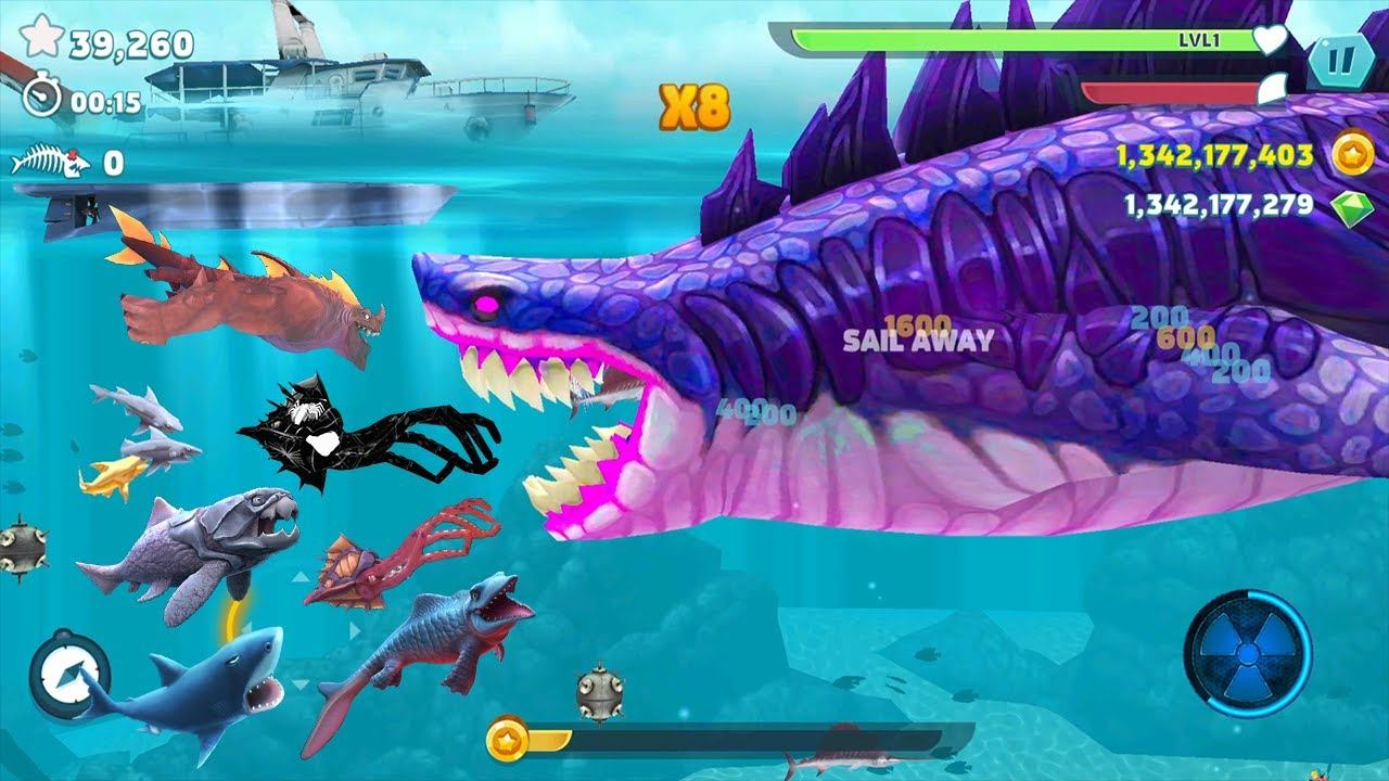 Hungry Shark Evolution - Giant Monster Sharkjira Godzilla Skin Mod - All 25 Sharks Unlocked Gamepla смотреть онлайн