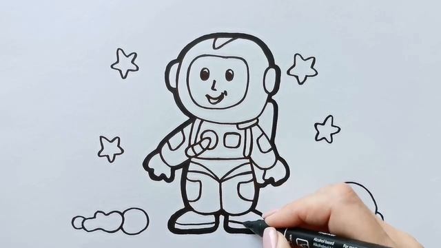 Как нарисовать КОСМОНАВТА / раскраска для детей / Нарисуй Ка смотреть онлайн