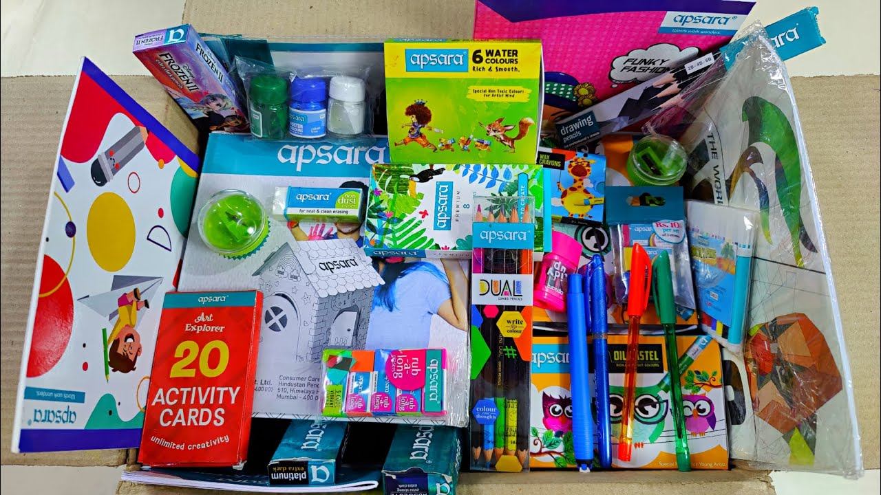 Unboxing Apsara Stationery Collection, Apsara Pencil Case, Dual Combo Kit, Pen Eraser, Tube Colour смотреть онлайн