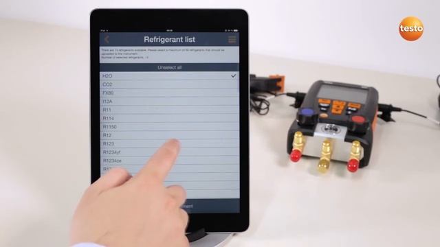 Testo 549/550/557 (Версия 2015): 05. Мобильное приложение. Работа со списком хладагентов