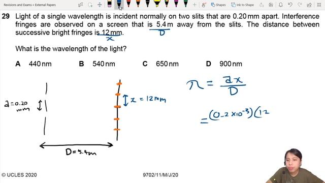 MJ20 P11 Q29 Find Wavelength With Double Slit Experiment | CIE A Level 9702 Physics смотреть онлайн