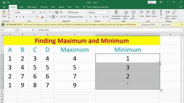Finding Maximum and minimum number in ms Excel смотреть онлайн