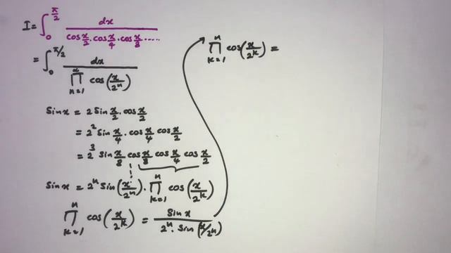 Integral of 1/cos(x/2)cos(x/4)cos(x/8).............from 0 to pi/2 смотреть онлайн