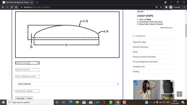 Online Dish Ends Calculator for Pressure Vessel Heads Calculations| Let'sFab смотреть онлайн