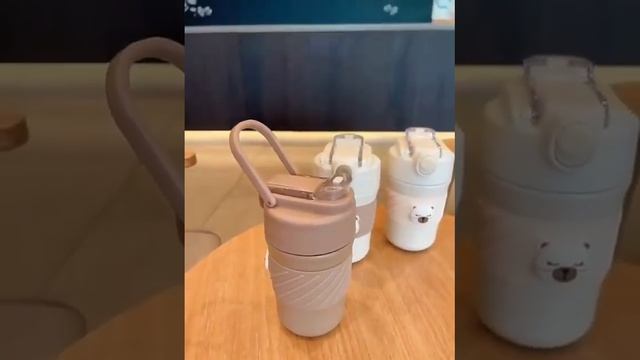 Cute Bear Thermos Coffee Mug With Straw Portable Stainless Steel Insulated Cup Bottle 450ML waodeal смотреть онлайн