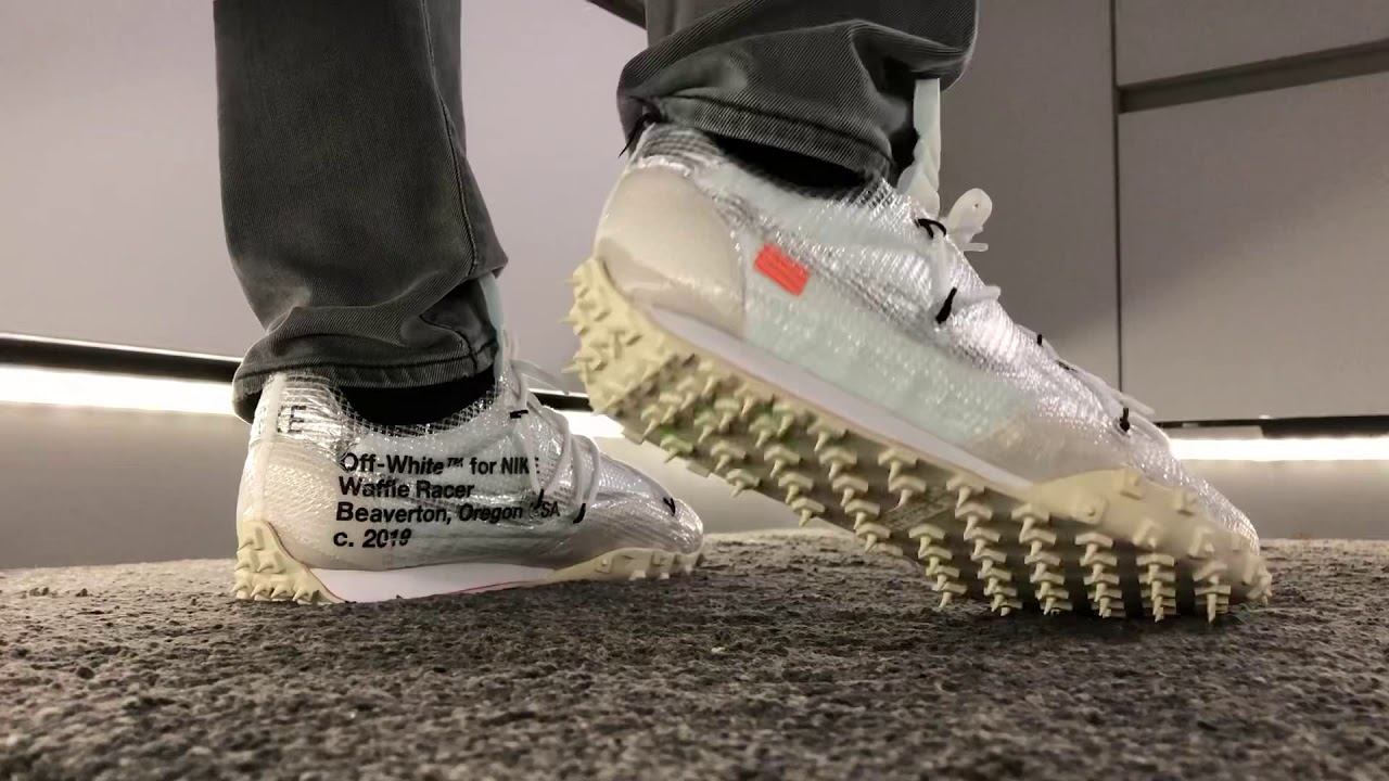 On Feet NIKE x Off White modification Waffle Racer change white laces 👟 Review смотреть онлайн