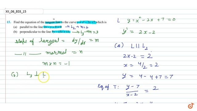 Find the equation of the tangent line to the curve `y=x^2-2x+7` which is (a) parallel to the lin... смотреть онлайн