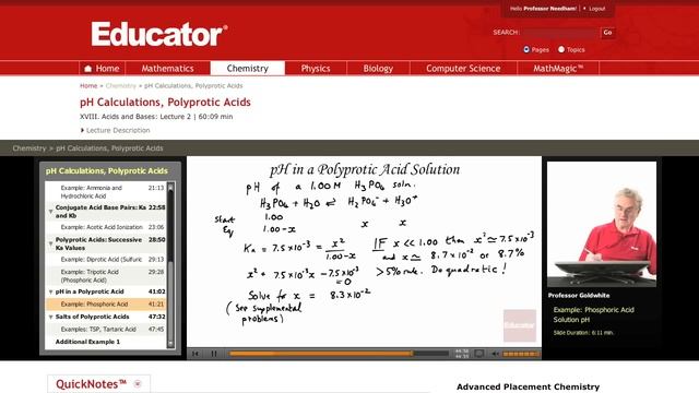"Polyprotic Acids (pH of Phosphoric)" | Chemistry with Educator.com смотреть онлайн
