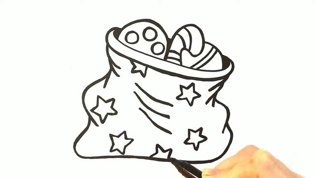 МЕШОК ДЕДА МОРОЗА С ПОДАРКАМИ  раскраска  Нарисуй Ка
