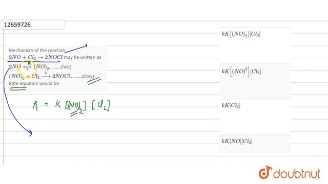 Mechanism of the reaction `2NO + Cl_(2) rarr 2NOCl` may be written as `2NO overset(k)(hArr) (NO)_(2 смотреть онлайн
