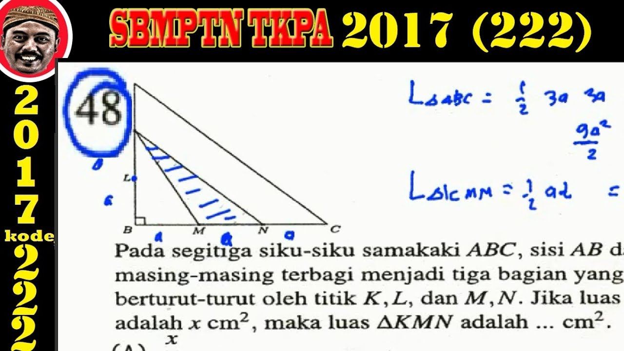 SBMPTN TKPA 2017 kode 222, matematika dasar, pembahasan no 48, luas segitiga смотреть онлайн