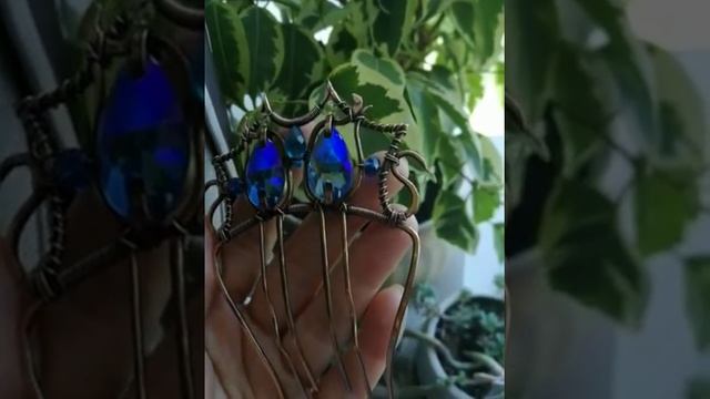 Медный гребень со стеклянными бусинами. Wire wrap смотреть онлайн