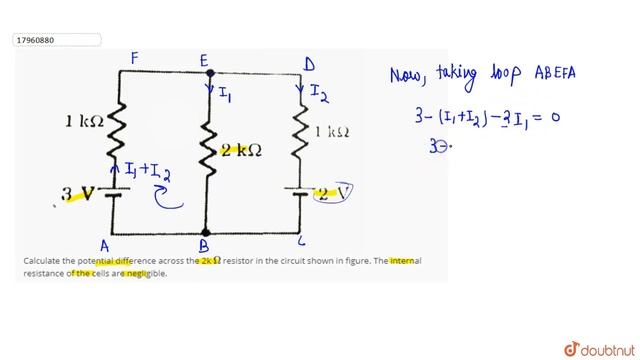 Calculate the potential difference across the 2k Omega resistor in the circuit shown in figure.... смотреть онлайн