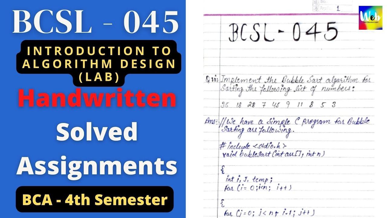 BCSL045 ALGORITHM DESIGN LAB | BCA- 4 | HANDWRITTEN ASSIGNMENT | 2021-2022 | #IGNOU #BCA #ASSIGNMEN смотреть онлайн