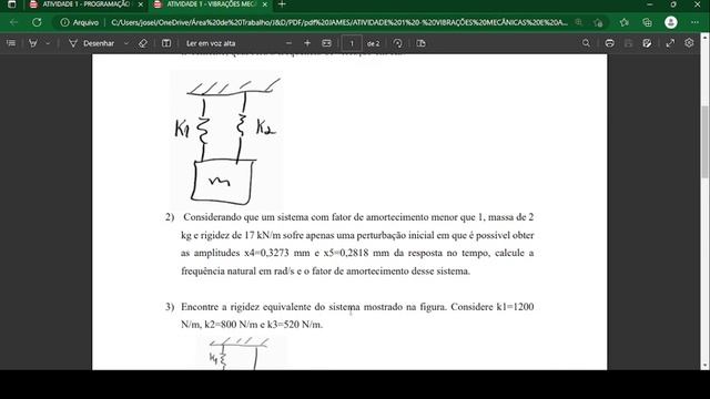 A figura mostra um bloco com massa de 250 kg, com as molas k1 e k2, com rigidez k1 = 1500 N/m e k2 смотреть онлайн