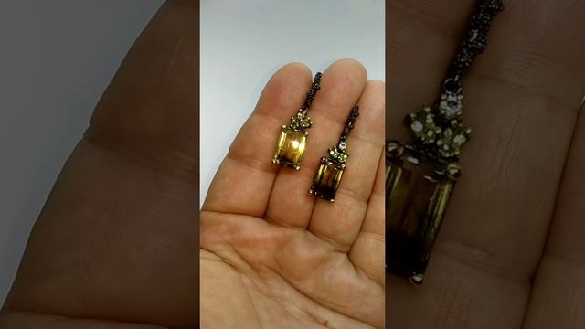 Серьги "Сабина" нат. Раухтопазы, Хризолиты, серебро, родий смотреть онлайн