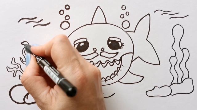 Как нарисовать ДЕДУШКУ АКУЛУ / Мультик раскраска Baby Shark / Нарисуй Ка смотреть онлайн