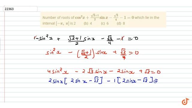 IIT JEE TRIGONOMETRIC FUNCTIONS Number of roots of `cos^2x+(sqrt(3)+1)/2sinx-(sqrt(3))/4-1=0`
whi.. смотреть онлайн