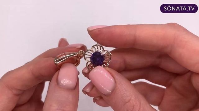 Серьги SONATA с фиолетовыми фианитами из медицинского золота (в позолоте) - 22821 смотреть онлайн