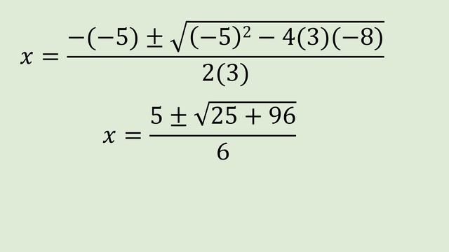 SOLVE THE QUADRATIC EQUATION: 3x^2-5x-8 = 0 USING THE QUADRATIC EQUATION FORMULA смотреть онлайн