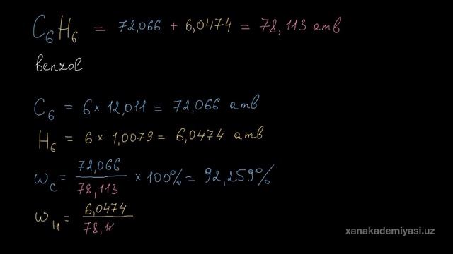 9-DARS. Massa Ulush, Foiz Ulush, Massa Tarkibi Va Moddani Aniqlash @khanacademy
