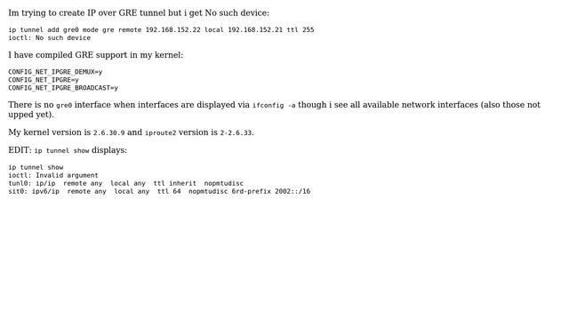 IP/GRE compiled in kernel but gre0 interface doesnt exist смотреть онлайн