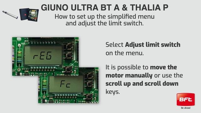 Bft Giuno Ultra BT A + Thalia P | How to set up the simplified menu and adjust the limit switch (EN смотреть онлайн