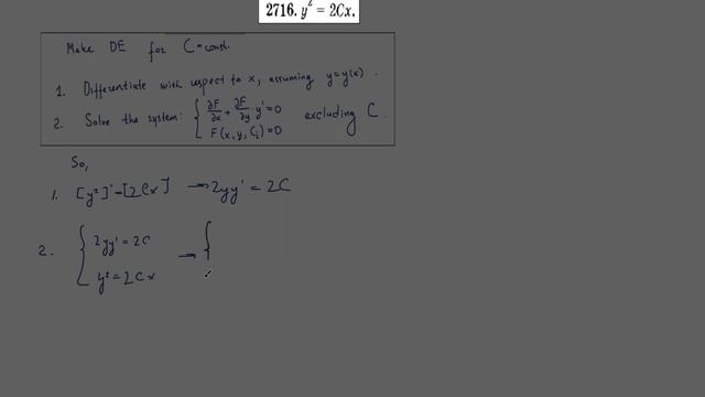#2716. Y^2=2Cx. Make A DE For C = Const. [Demidovich]