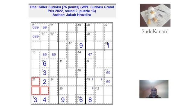 [Eng] Killer Sudoku, by Jakub Hrazdira (WPF Sudoku Grand Prix 2022, round 2, puzzle 13) смотреть онлайн