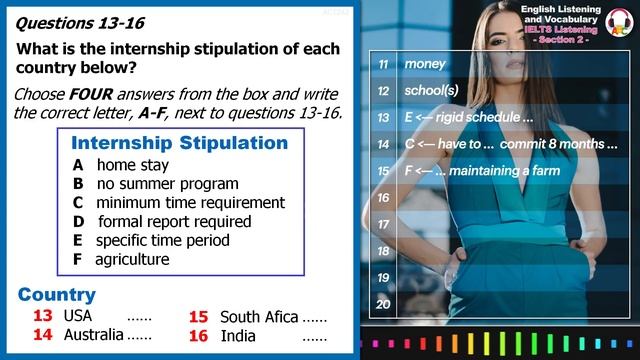 Real IELTS Listening Test | Section 2 | Internship Stipulation