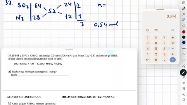 Milliy Sertifikat | KIMYO (36,37,38 Savollar)