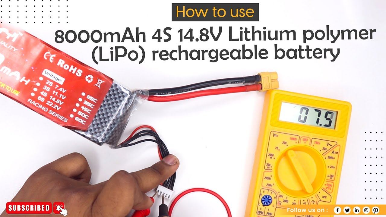 8000mAh 4S 14.8V Lithium Polymer (LiPo) Rechargeable Battery With XT60 Female Connector 50C