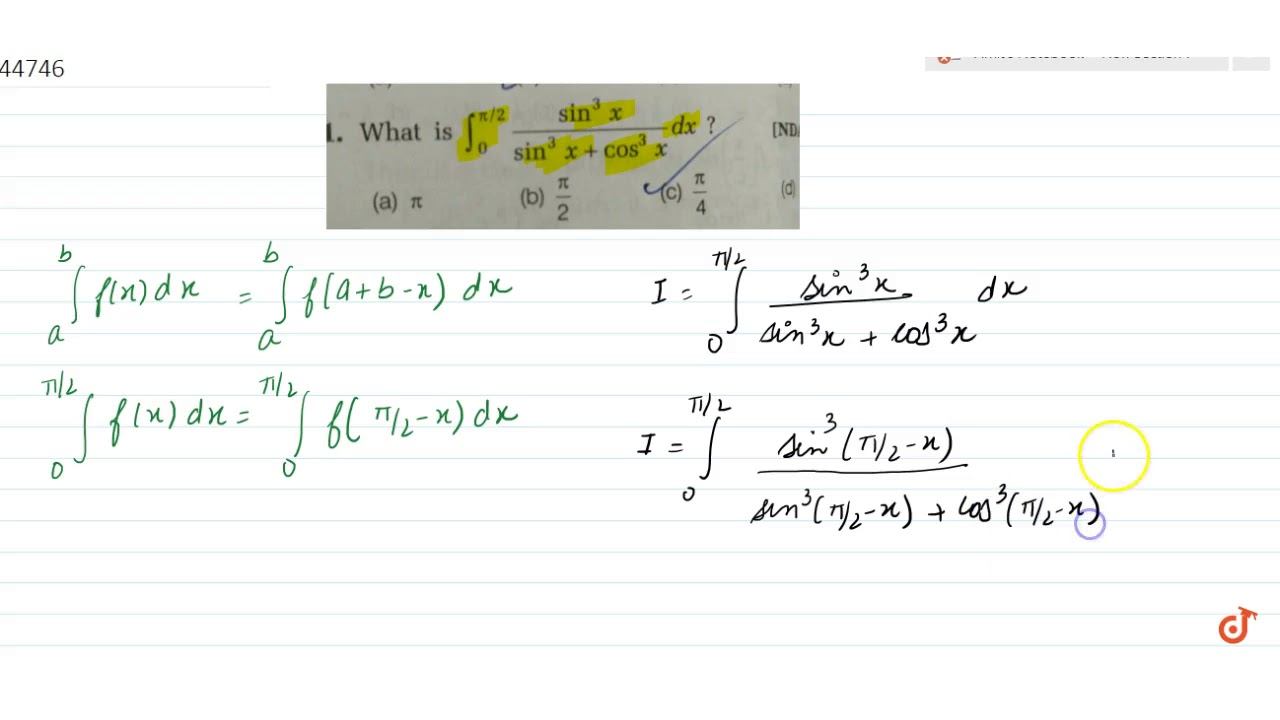 `int_0^(pi/2)(sin^3x)/(sin^3x+cos^3x)& dd; x` смотреть онлайн
