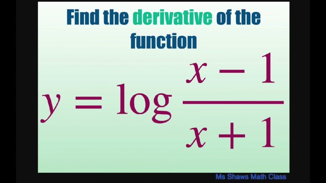Find the derivative of the function y = log (x-1)/(x+1) смотреть онлайн