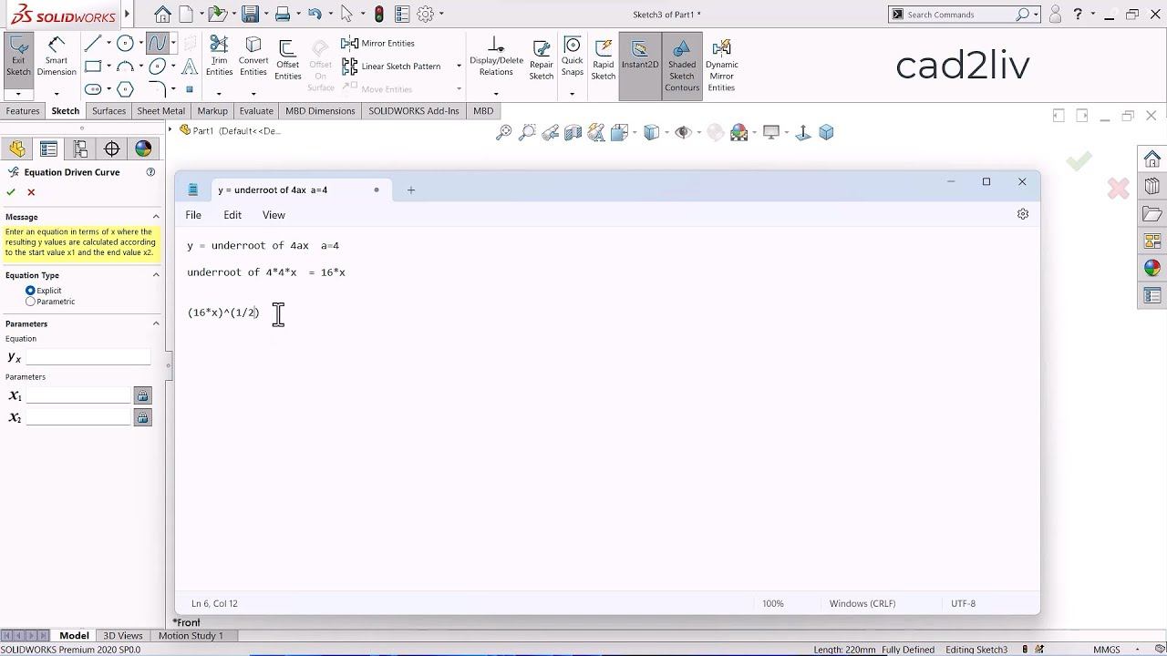 Solidworks Tutorials| Spline command in Solidworks| Sketch in Solidworks| cad2liv| Equation curve смотреть онлайн
