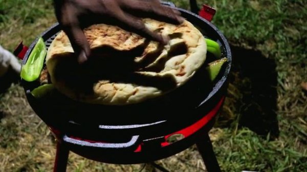 Мясо с овощами на газовом садже Orcamp (гриль)