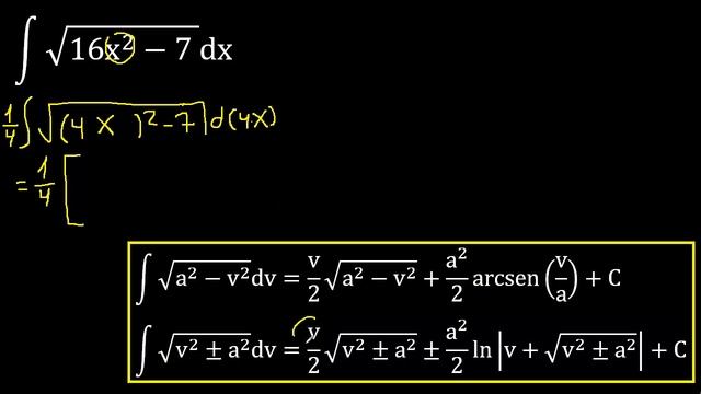 Integral De Raiz(16x^2-7)dx , Uso De Las Formulas De Integracion Nivel Universidad