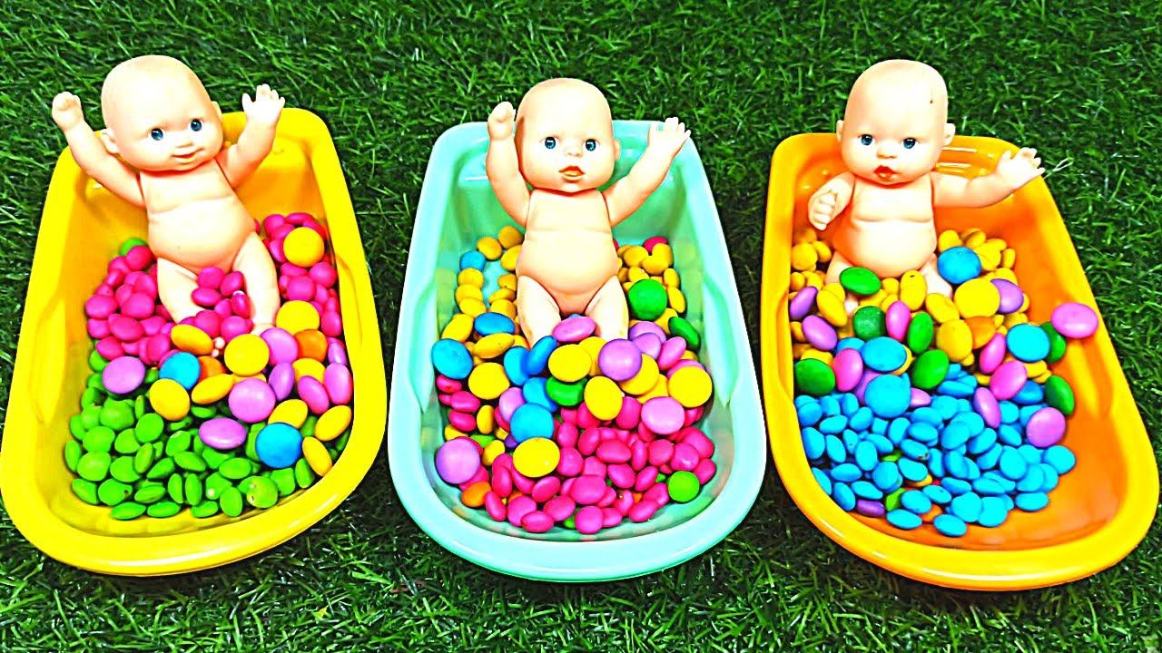 Oddly Satisfying Video | Full Of 3 Rainbow Bath Tubs Candy With M&M's & Magic Slime Cutting ASMR
