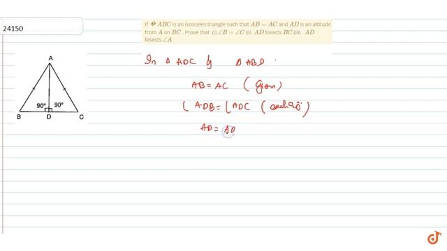 If `A B C` is an isosceles triangle such that `A B=A C` and `A D` is an altitude from `A` on `B ... смотреть онлайн