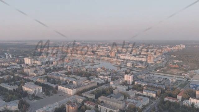 A-Log. Yoshkar-Ola, Russia. Panorama of the central part of the city from the air during sunset, Ae смотреть онлайн