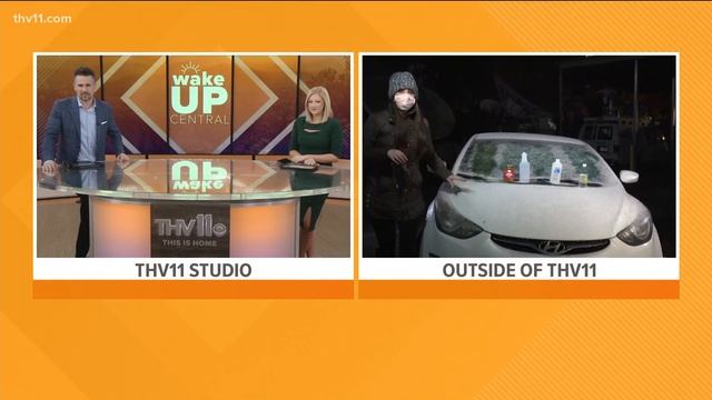 Jordan Howington tests ways to melt ice off car windshield