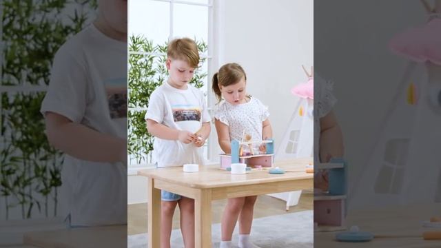 Детская плита c посудой и грилем деревянная Viga Toys PolarB 44032 смотреть онлайн