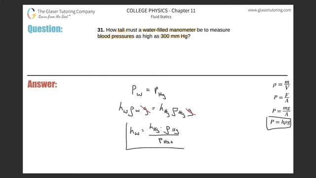 11.31 | How Tall Must A Water-filled Manometer Be To Measure Blood Pressures As High As 300 Mm Hg?