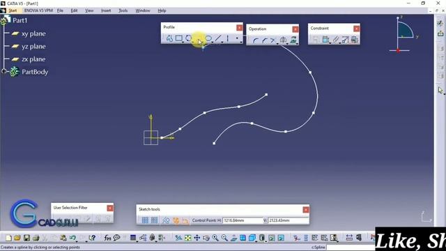 Spline Command | CATIA V5 Course from scratch for beginners Part 6 | #cadguruji смотреть онлайн