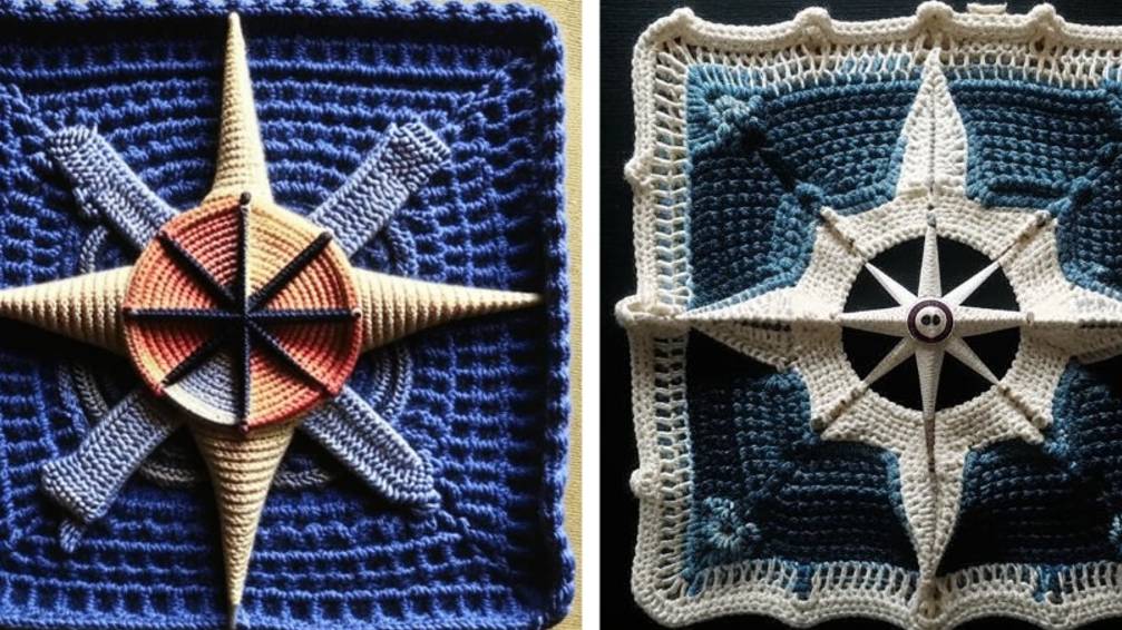 🧭Вязаные квадратные мотивы с символом КОМПАС от нейросети. ВЯЗАНИЕ.🧭 смотреть онлайн