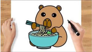 Как нарисовать капибару с едой кавайи легко