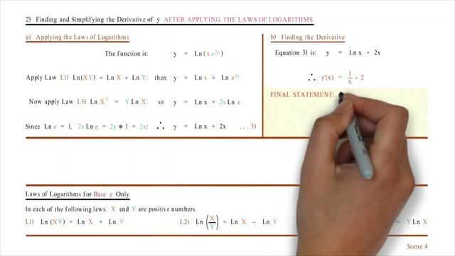 Calculus Examples Logarithms Video 27 Example 5) If y = Ln (xe^2x) find y’(x) in 2 different ways смотреть онлайн