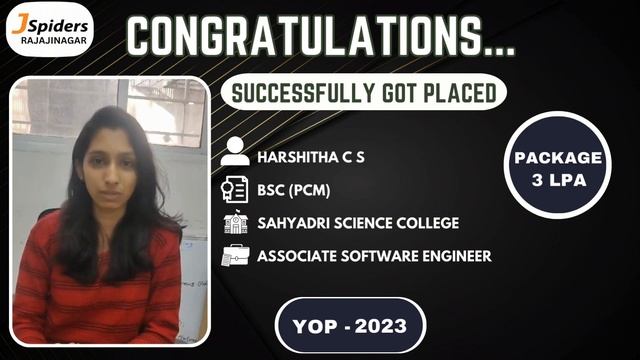 STUDENT GOT PLACED AS AN ASSOCIATE SOFTWARE ENGINEER FROM JSPIDERS RAJAJINAGAR смотреть онлайн