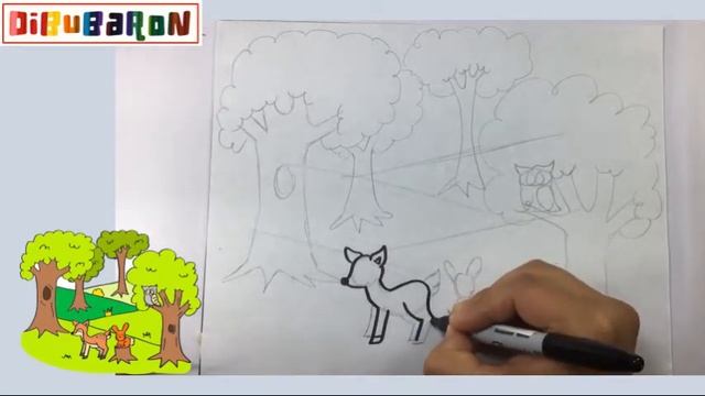 Como Dibujar Un Bosque Con Animales | Dibujos Faciles