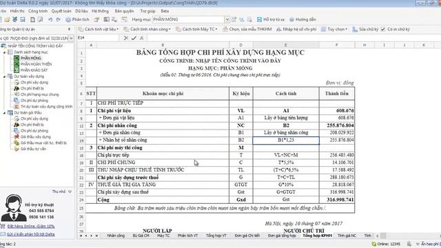 PT-VX Dự toán Delta 9 0   Lắp giá nhân công